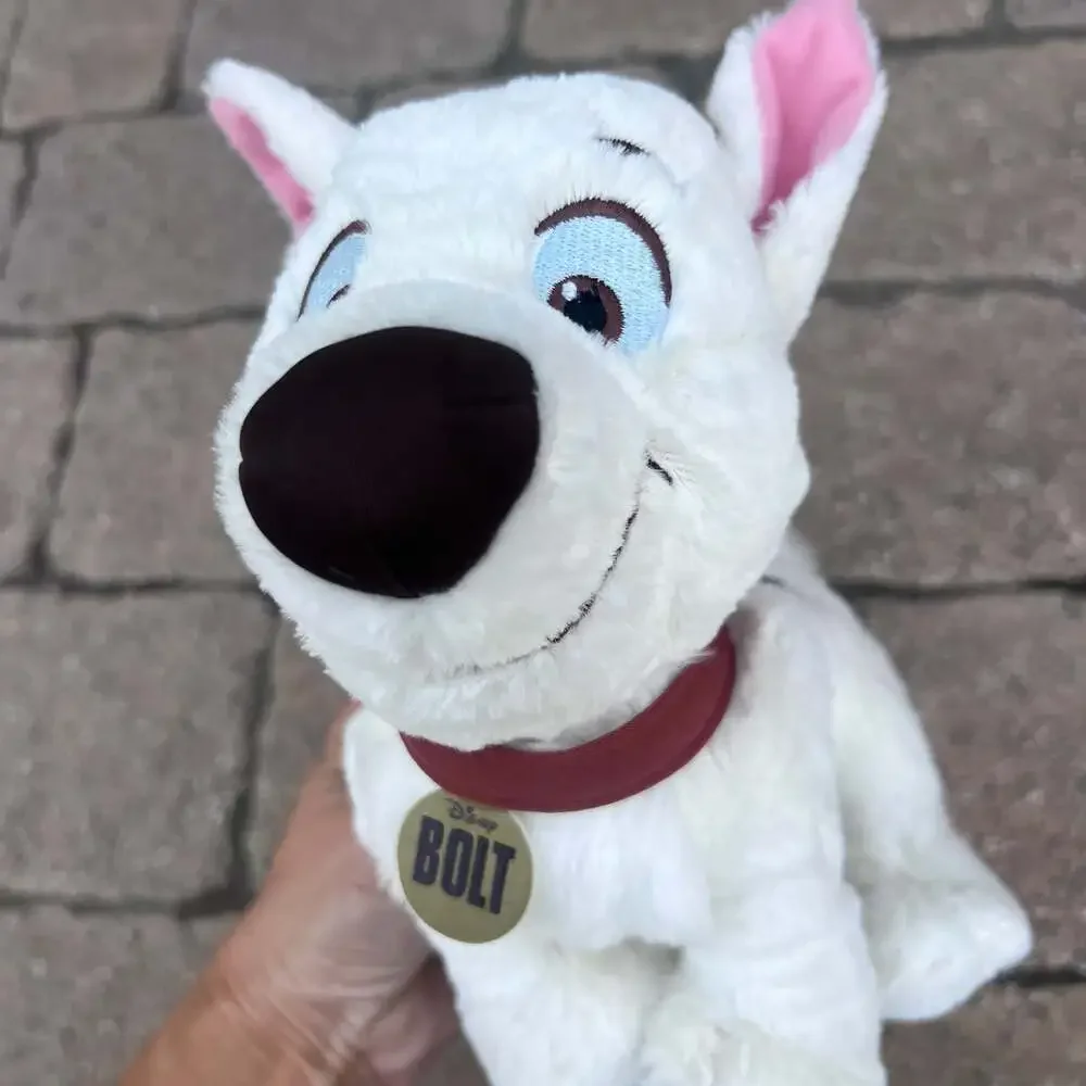 Disney Tote A Tail Bolt White Dog Plush Stuffed Animal Red Collar Lightning